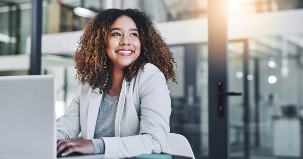 happy channel partner working in office